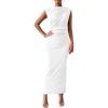 imageBTFBM Womens Ruched Bodycon Dress Summer Casual Sleeveless Back Slit Elegant Club Evening Party Cocktail Maxi DressesWhite