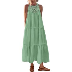imageBTFBM Summer Halter Dresses for Women 2025 Casual Spring Hollow Out Sleeveless Boho Sundresses Beach Vacation Maxi DressBean Green