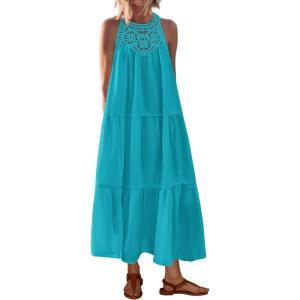 imageBTFBM Summer Halter Dresses for Women 2025 Casual Spring Hollow Out Sleeveless Boho Sundresses Beach Vacation Maxi DressBright Lake Blue