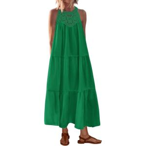 imageBTFBM Summer Halter Dresses for Women 2025 Casual Spring Hollow Out Sleeveless Boho Sundresses Beach Vacation Maxi DressGreen