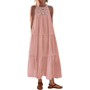 imageBTFBM Summer Halter Dresses for Women 2025 Casual Spring Hollow Out Sleeveless Boho Sundresses Beach Vacation Maxi DressPink