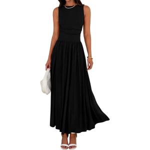 imageBTFBM Summer Maxi Dresses for Women 2025 Sleeveless Casual Ruched High Waisted Tank Long Sundress Flowy Beach Fall DressBlack
