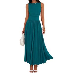 imageBTFBM Summer Maxi Dresses for Women 2025 Sleeveless Casual Ruched High Waisted Tank Long Sundress Flowy Beach Fall DressLake Blue