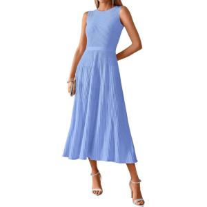 imageBTFBM Women Midi Bodycon Tank Dress Summer Crewneck Sleeveless Pleated A Line Business Casual Knit Sweater Fall DressesSky Blue