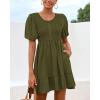 imageBTFBM Spring Empire Waist Dress for Women 2025 Summer Smocked Crewneck Puff Short Sleeve Beach Vacation Mini DressesArmy Green