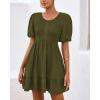 imageBTFBM Spring Empire Waist Dress for Women 2025 Summer Smocked Crewneck Puff Short Sleeve Beach Vacation Mini DressesArmy Green