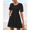 imageBTFBM Spring Empire Waist Dress for Women 2025 Summer Smocked Crewneck Puff Short Sleeve Beach Vacation Mini DressesBlack
