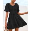 imageBTFBM Spring Empire Waist Dress for Women 2025 Summer Smocked Crewneck Puff Short Sleeve Beach Vacation Mini DressesBlack
