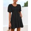 imageBTFBM Spring Empire Waist Dress for Women 2025 Summer Smocked Crewneck Puff Short Sleeve Beach Vacation Mini DressesBlack