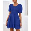 imageBTFBM Spring Empire Waist Dress for Women 2025 Summer Smocked Crewneck Puff Short Sleeve Beach Vacation Mini DressesBlue