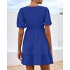 imageBTFBM Spring Empire Waist Dress for Women 2025 Summer Smocked Crewneck Puff Short Sleeve Beach Vacation Mini DressesBlue