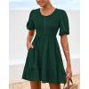 imageBTFBM Spring Empire Waist Dress for Women 2025 Summer Smocked Crewneck Puff Short Sleeve Beach Vacation Mini DressesGreen