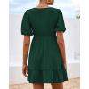 imageBTFBM Spring Empire Waist Dress for Women 2025 Summer Smocked Crewneck Puff Short Sleeve Beach Vacation Mini DressesGreen
