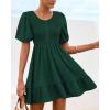 imageBTFBM Spring Empire Waist Dress for Women 2025 Summer Smocked Crewneck Puff Short Sleeve Beach Vacation Mini DressesGreen