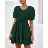 imageBTFBM Spring Empire Waist Dress for Women 2025 Summer Smocked Crewneck Puff Short Sleeve Beach Vacation Mini DressesGreen