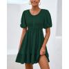 imageBTFBM Spring Empire Waist Dress for Women 2025 Summer Smocked Crewneck Puff Short Sleeve Beach Vacation Mini DressesGreen