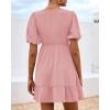 imageBTFBM Spring Empire Waist Dress for Women 2025 Summer Smocked Crewneck Puff Short Sleeve Beach Vacation Mini DressesPink