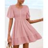 imageBTFBM Spring Empire Waist Dress for Women 2025 Summer Smocked Crewneck Puff Short Sleeve Beach Vacation Mini DressesPink