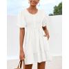 imageBTFBM Spring Empire Waist Dress for Women 2025 Summer Smocked Crewneck Puff Short Sleeve Beach Vacation Mini DressesWhite