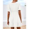 imageBTFBM Spring Empire Waist Dress for Women 2025 Summer Smocked Crewneck Puff Short Sleeve Beach Vacation Mini DressesWhite