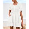 imageBTFBM Spring Empire Waist Dress for Women 2025 Summer Smocked Crewneck Puff Short Sleeve Beach Vacation Mini DressesWhite