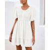 imageBTFBM Spring Empire Waist Dress for Women 2025 Summer Smocked Crewneck Puff Short Sleeve Beach Vacation Mini DressesWhite