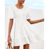 imageBTFBM Spring Empire Waist Dress for Women 2025 Summer Smocked Crewneck Puff Short Sleeve Beach Vacation Mini DressesWhite