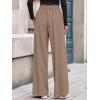 imageBTFBM Wide Leg Pants for Women Dressy Work Business Casual Elastic High Waisted Trousers Ribbed Lounge Palazzo PantsKhaki