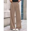 imageBTFBM Wide Leg Pants for Women Dressy Work Business Casual Elastic High Waisted Trousers Ribbed Lounge Palazzo PantsKhaki