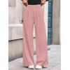 imageBTFBM Wide Leg Pants for Women Dressy Work Business Casual Elastic High Waisted Trousers Ribbed Lounge Palazzo PantsPink
