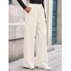 imageBTFBM Wide Leg Pants for Women Dressy Work Business Casual Elastic High Waisted Trousers Ribbed Lounge Palazzo PantsWhite