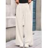 imageBTFBM Wide Leg Pants for Women Dressy Work Business Casual Elastic High Waisted Trousers Ribbed Lounge Palazzo PantsWhite