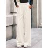 imageBTFBM Wide Leg Pants for Women Dressy Work Business Casual Elastic High Waisted Trousers Ribbed Lounge Palazzo PantsWhite