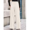 imageBTFBM Wide Leg Pants for Women Dressy Work Business Casual Elastic High Waisted Trousers Ribbed Lounge Palazzo PantsWhite