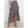 imageBTFBM Women 2025 Summer Fall Boho Long Skirts Dress Floral Print Elastic Waist Split Ruffle High Low Beach Maxi SkirtBlack White