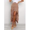 imageBTFBM Women 2025 Summer Fall Boho Long Skirts Dress Floral Print Elastic Waist Split Ruffle High Low Beach Maxi SkirtBrick Red