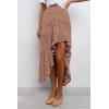 imageBTFBM Women 2025 Summer Fall Boho Long Skirts Dress Floral Print Elastic Waist Split Ruffle High Low Beach Maxi SkirtBrick Red