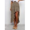 imageBTFBM Women 2025 Summer Fall Boho Long Skirts Dress Floral Print Elastic Waist Split Ruffle High Low Beach Maxi SkirtCoffee