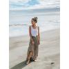 imageBTFBM Women 2025 Summer Fall Boho Long Skirts Dress Floral Print Elastic Waist Split Ruffle High Low Beach Maxi SkirtCoffee