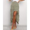 imageBTFBM Women 2025 Summer Fall Boho Long Skirts Dress Floral Print Elastic Waist Split Ruffle High Low Beach Maxi SkirtGreen