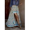 imageBTFBM Women 2025 Summer Fall Boho Long Skirts Dress Floral Print Elastic Waist Split Ruffle High Low Beach Maxi SkirtXblue