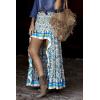 imageBTFBM Women 2025 Summer Fall Boho Long Skirts Dress Floral Print Elastic Waist Split Ruffle High Low Beach Maxi SkirtXblue