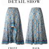 imageBTFBM Women 2025 Summer Fall Boho Long Skirts Dress Floral Print Elastic Waist Split Ruffle High Low Beach Maxi SkirtXblue