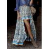 imageBTFBM Women 2025 Summer Fall Boho Long Skirts Dress Floral Print Elastic Waist Split Ruffle High Low Beach Maxi SkirtXblue
