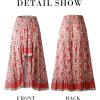 imageBTFBM Women 2025 Summer Fall Boho Long Skirts Dress Floral Print Elastic Waist Split Ruffle High Low Beach Maxi SkirtXred