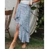 imageBTFBM Women 2025 Summer Fall Boho Long Skirts Dress Floral Print Elastic Waist Split Ruffle High Low Beach Maxi SkirtZblue