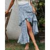 imageBTFBM Women 2025 Summer Fall Boho Long Skirts Dress Floral Print Elastic Waist Split Ruffle High Low Beach Maxi SkirtZblue