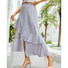 imageBTFBM Women 2025 Summer Fall Boho Long Skirts Dress Floral Print Elastic Waist Split Ruffle High Low Beach Maxi SkirtZlight Blue