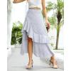 imageBTFBM Women 2025 Summer Fall Boho Long Skirts Dress Floral Print Elastic Waist Split Ruffle High Low Beach Maxi SkirtZlight Blue