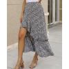 imageBTFBM Women 2025 Summer Fall Boho Long Skirts Dress Floral Print Elastic Waist Split Ruffle High Low Beach Maxi SkirtZnavy